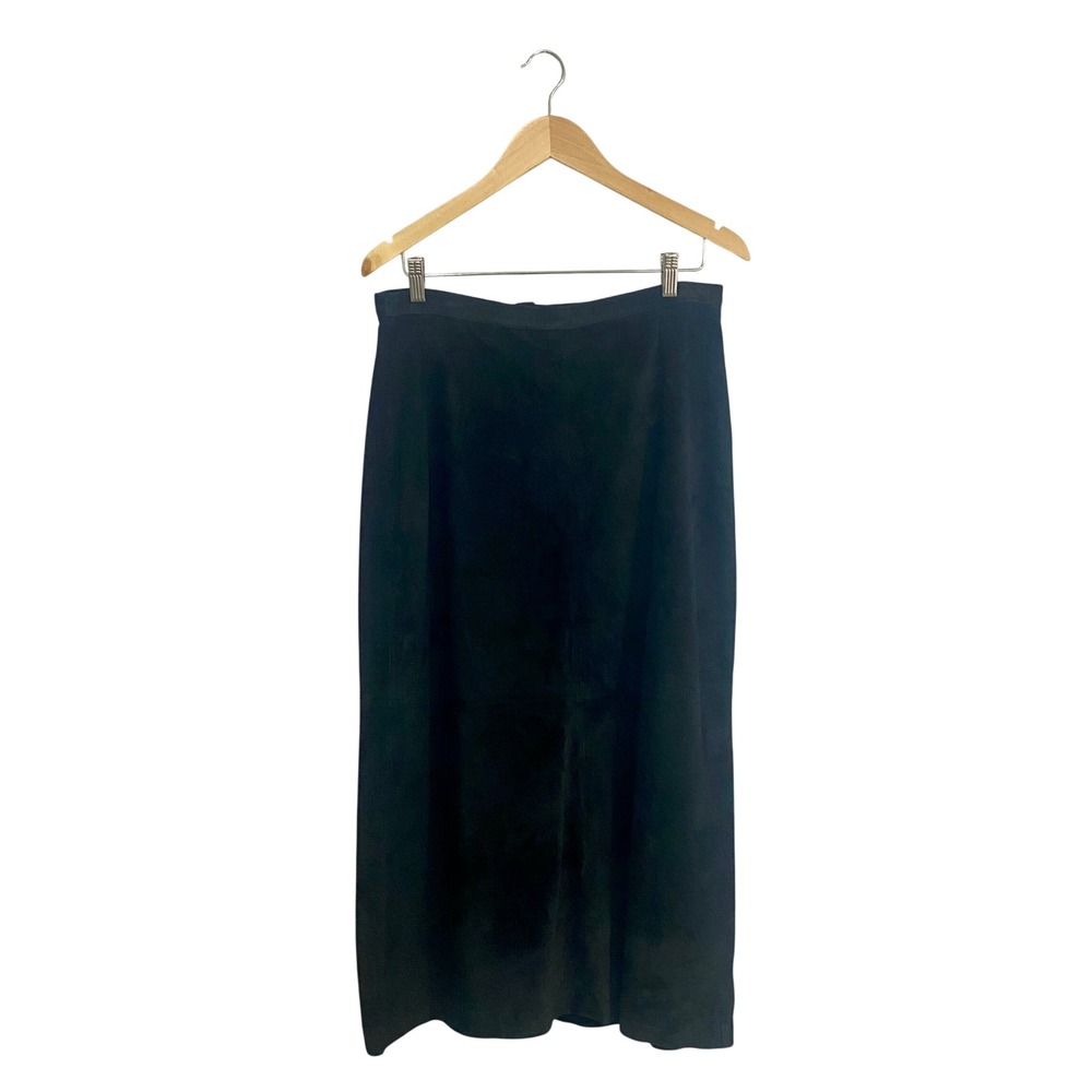 Vintage Brandon Thomas Black Suede Leather Maxi Skirt  90s Goth Minimalist FLAW